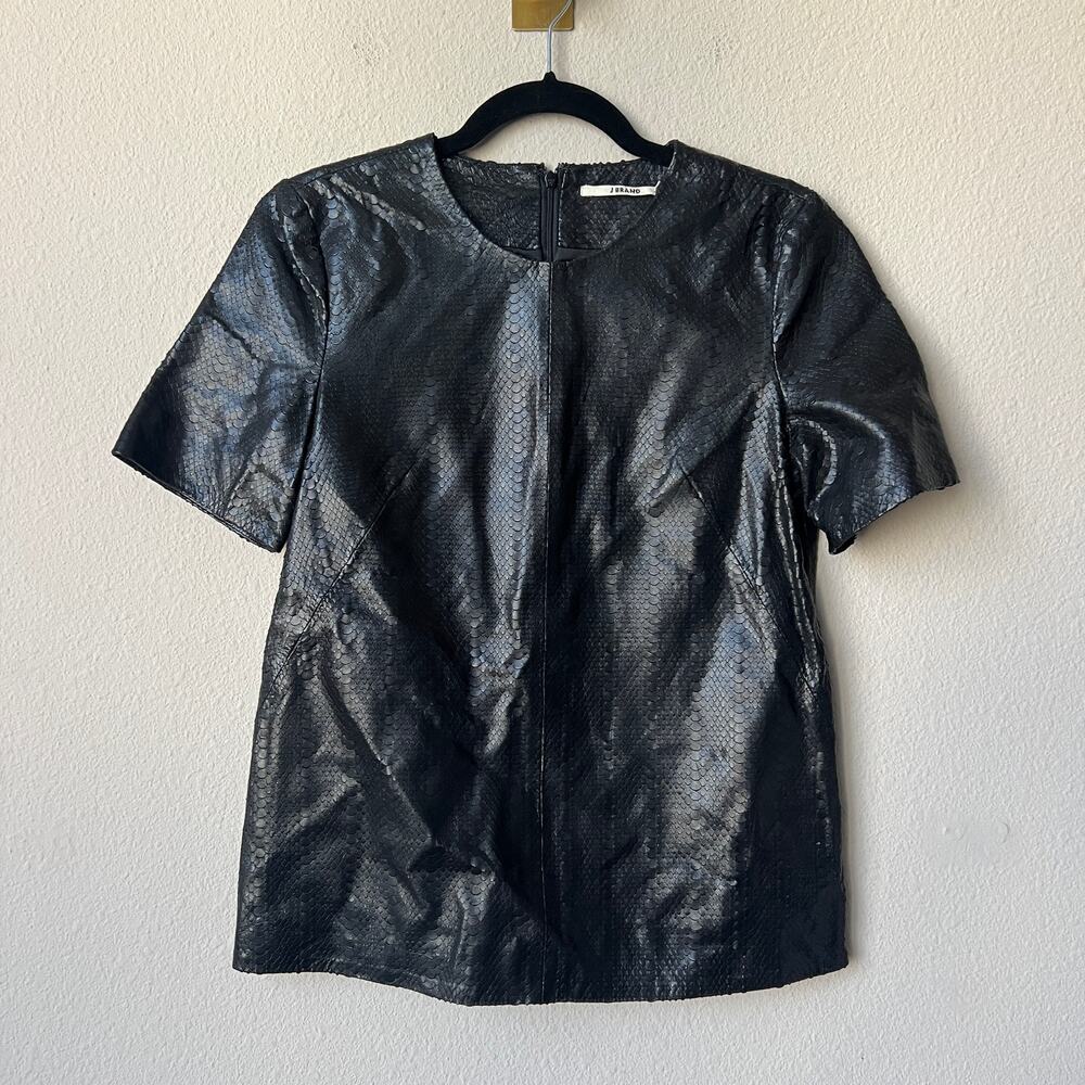 J Brand Black Snakeskin Genuine Lamb Leather Top Size XS - Picture 2 of 7